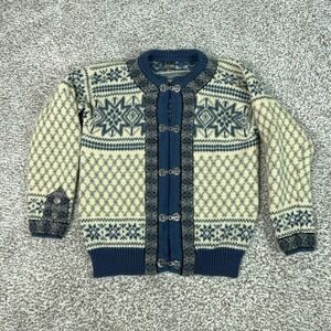 Dale Of Norway Cardigan Womens Small White Blue Wool Fair Isle Ski Sweater Clasp